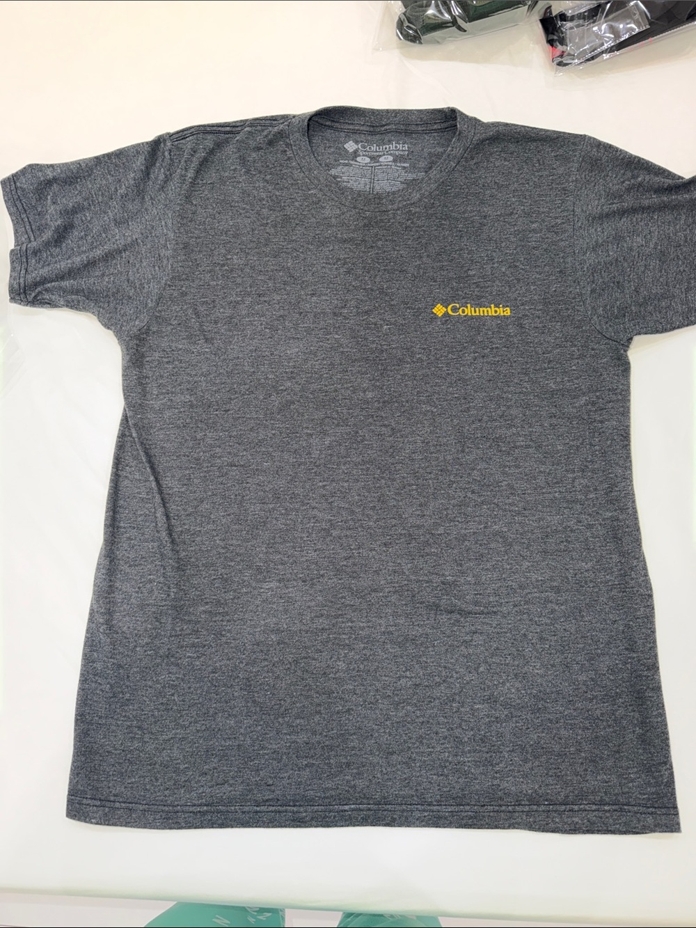 Columbia Men's Dark Heather Gray Short-Sleeve Tee with Yellow Logo